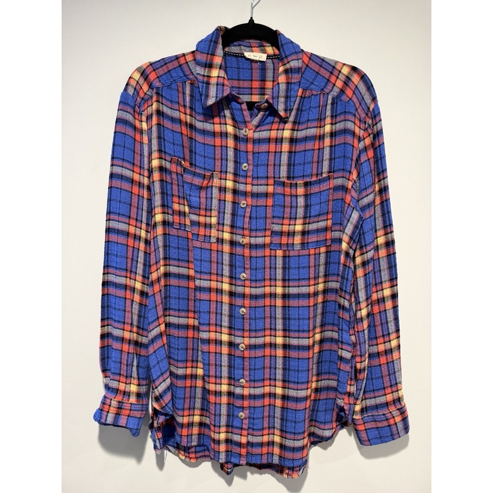 PILCRO Anthropologie The Hadley Relaxed Button Down Shirt Women Sz S Plaid Blue